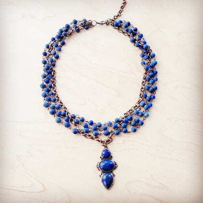 Blue Lapis Beaded Collar Necklace w/ Lapis Pendant 261s