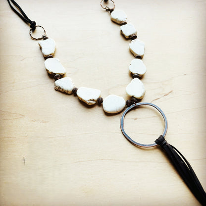 White Turquoise Chunky Necklace with Leather Tassel 225K