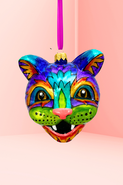 Technicolor Cat Polish Glass Ornament