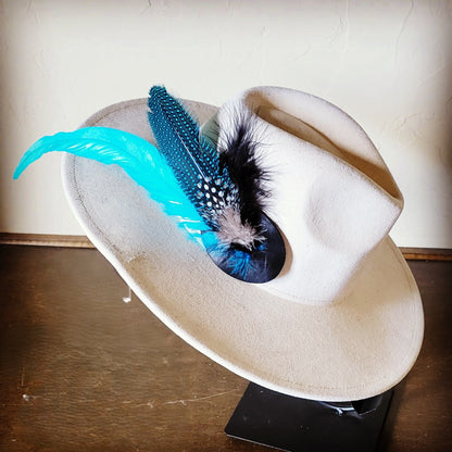 Boho Western Hat w/ Feather Tie Hat Band-Bone 982m