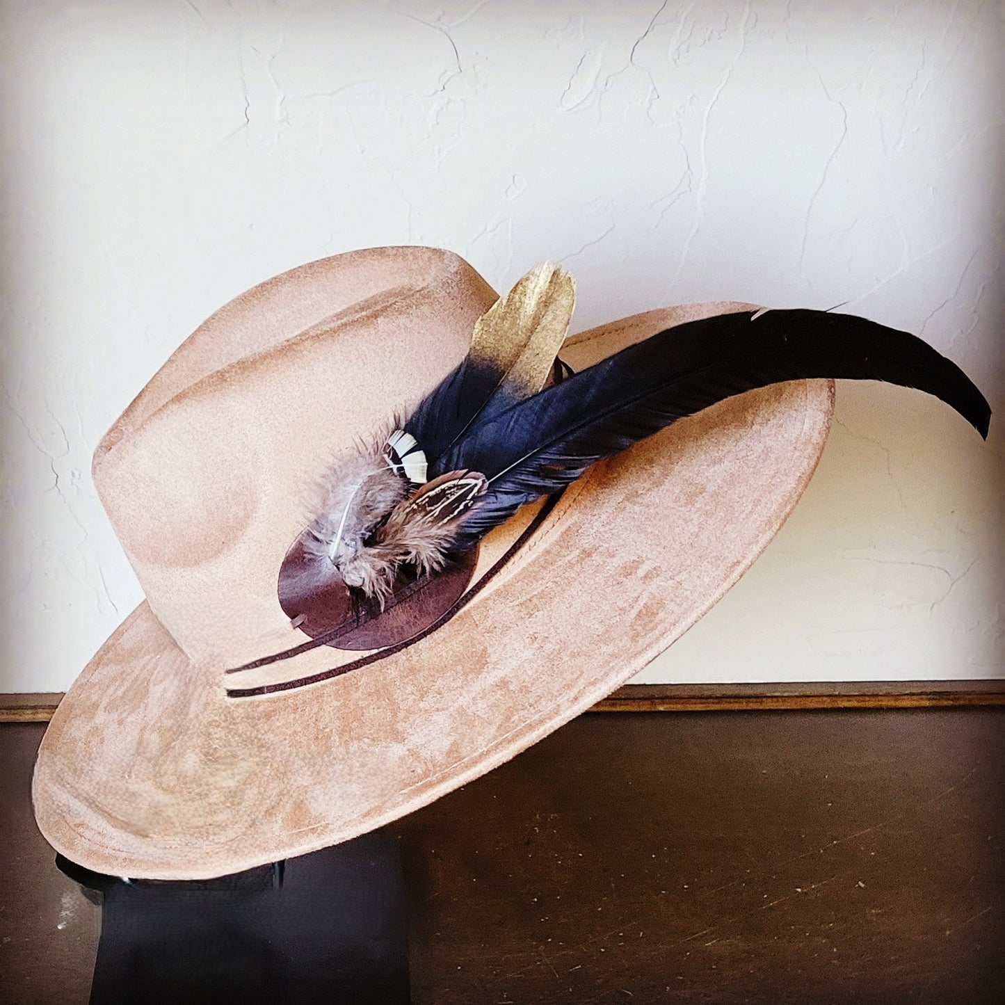 Boho Western Hat w/ Choice of Feather Hat Band-Tan 982f