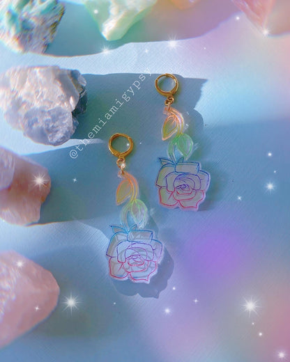 Iridescent Rainbow Rose Earrings