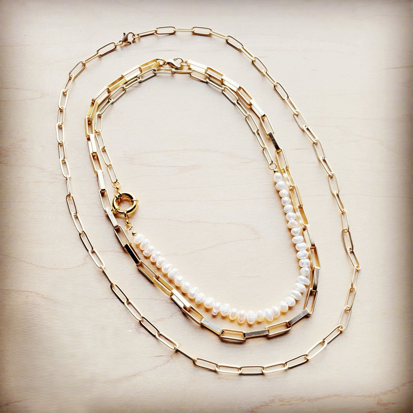 Matte Gold Large Chain Link Layering Necklace 255n