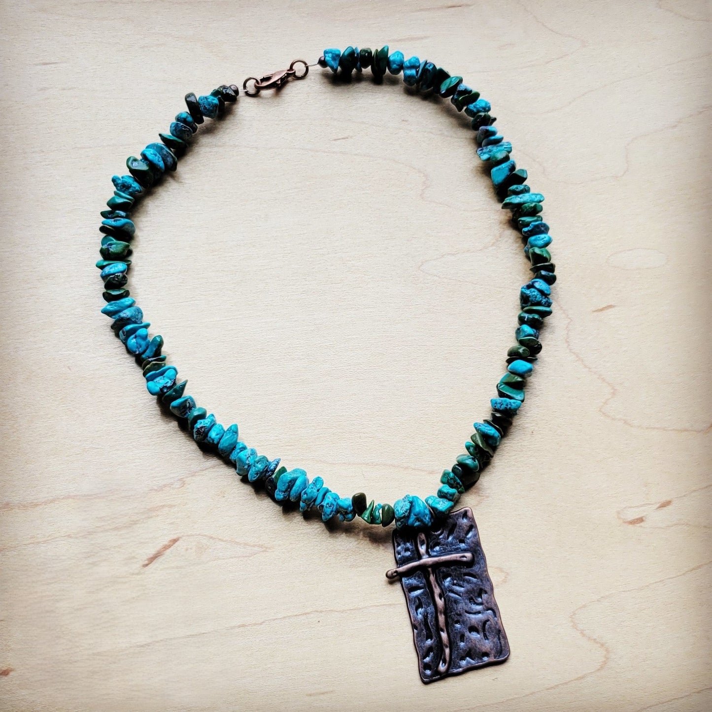 Natural Turquoise Collar Necklace w/ Cross Pendant 258y
