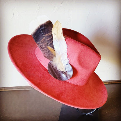 Boho Western Hat w/ Feather Tie Hat Band-Rust 982t