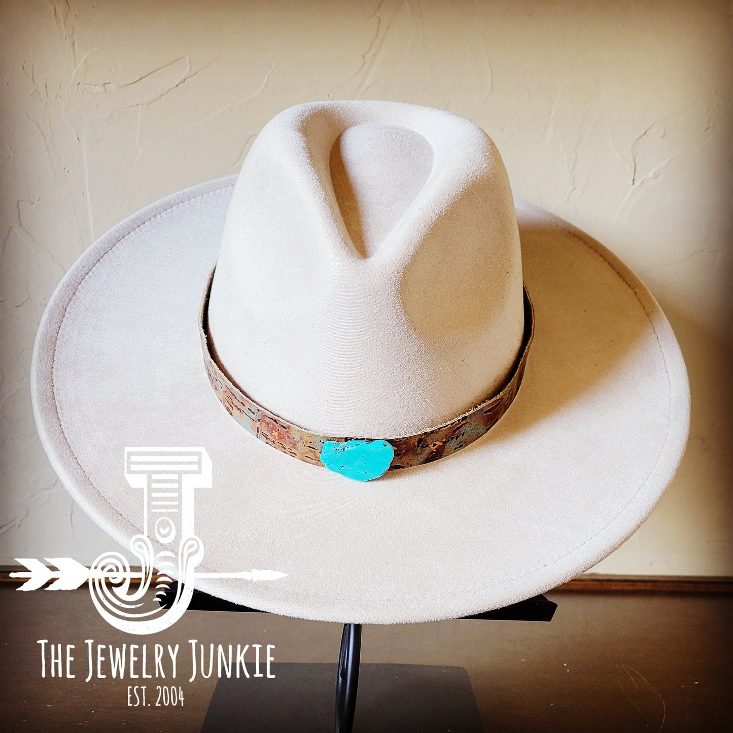 Boho Western Felt Hat w/ Choice of Leather Hat Band w/ Turquoise Slab-Bone 980i