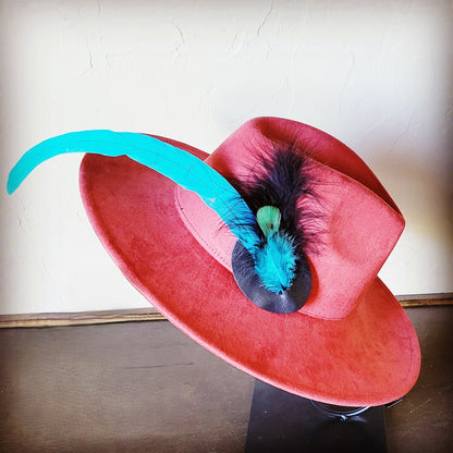 Boho Western Hat w/ Feather Tie Hat Band-Rust 982t