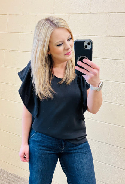 Black Flutter Sleeve Blouse