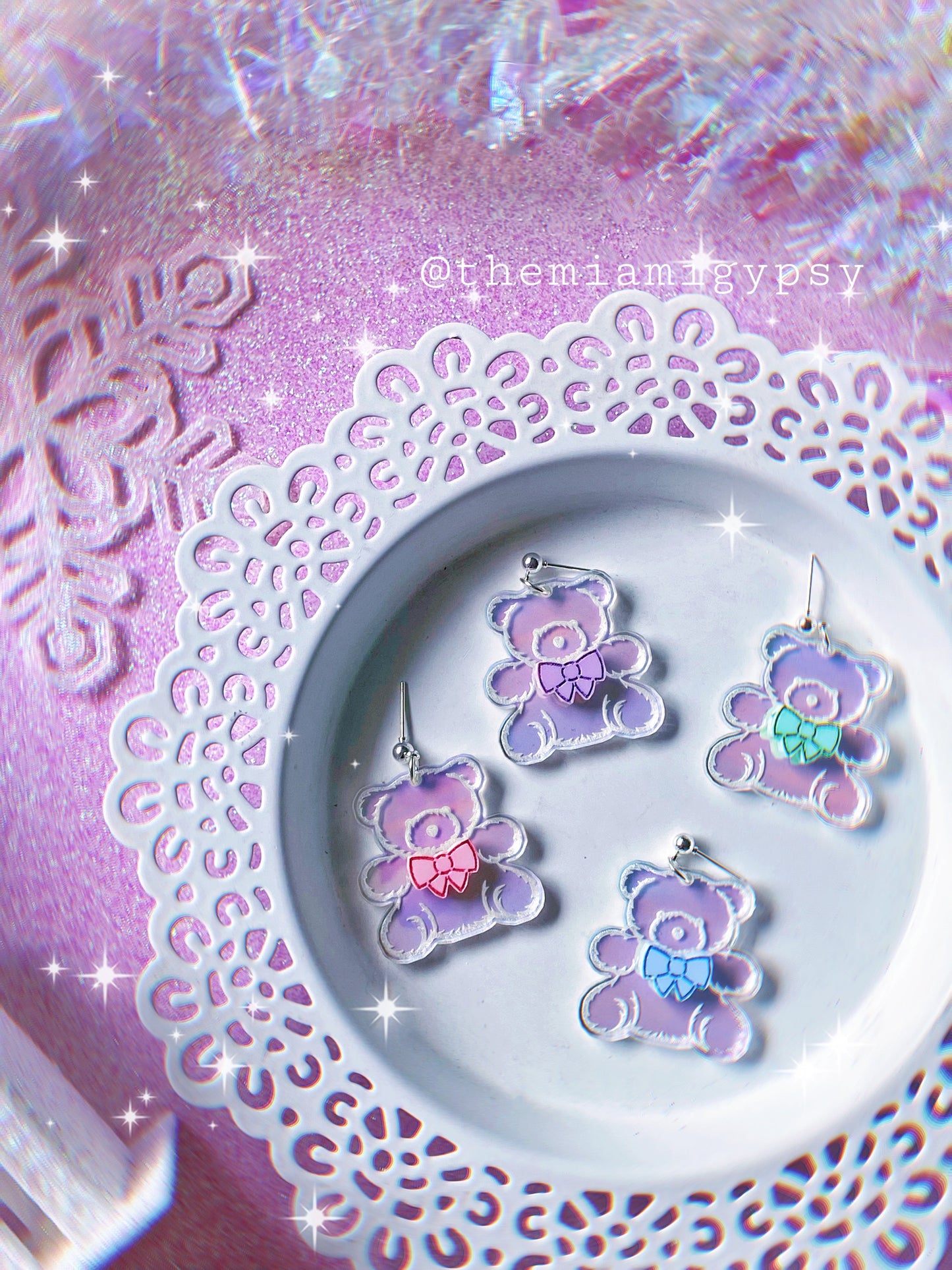 Iridescent Christmas Teddy Bear Earrings