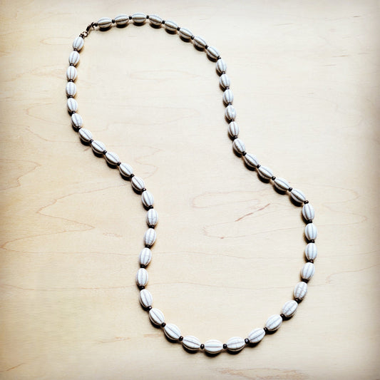 **White Turquoise & Wood Melon Beaded Necklace 258p