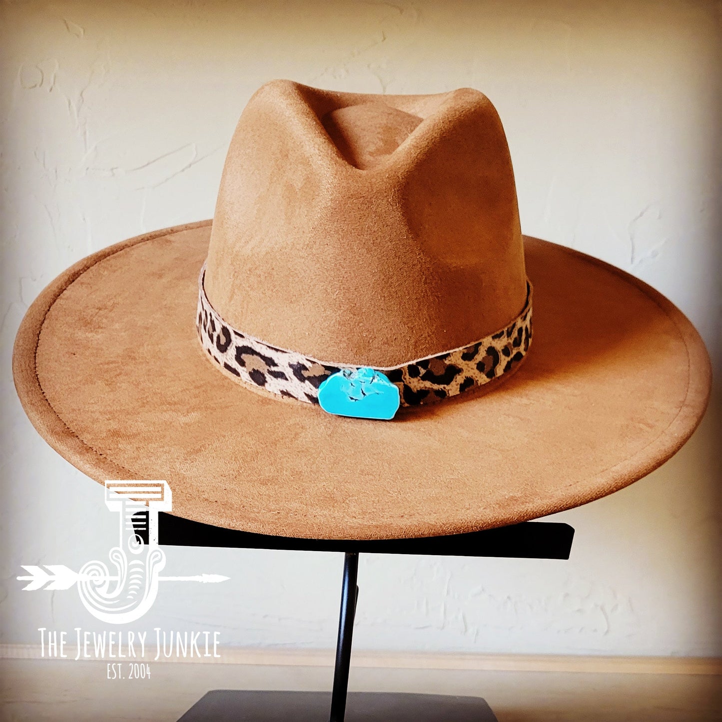 Boho Western Felt Hat w/ Choice of Leather Hat Band w/ Turquoise Slab-Tan 980k