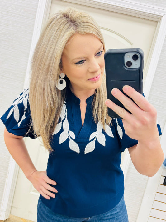 Navy Ivy Embroidered Blouse