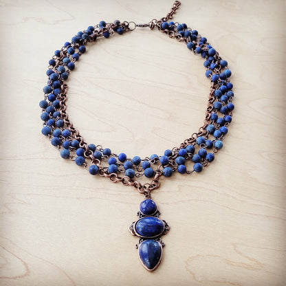 Blue Lapis Beaded Collar Necklace w/ Lapis Pendant 261s