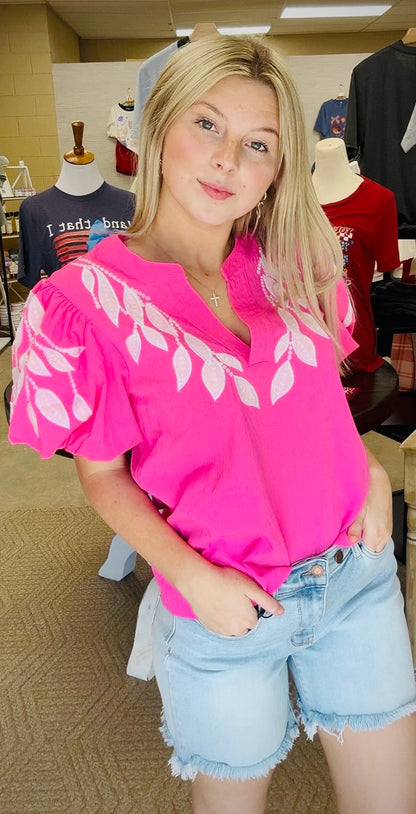 Pink Ivy Embroidered Blouse