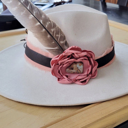 Leather Hat Band w/ Silk Flower & Feathers-Rose (Band Only) 952w