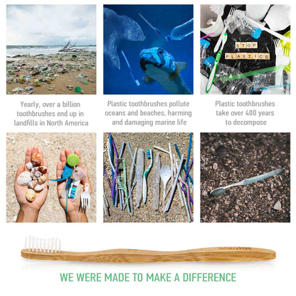 Bamboo Toothbrush Set 4-Pack - Bamboo Toothbrushes with Medium Bristles for Adults - Eco-Friendly, Biodegradable, Natural Wooden Toothbrushes