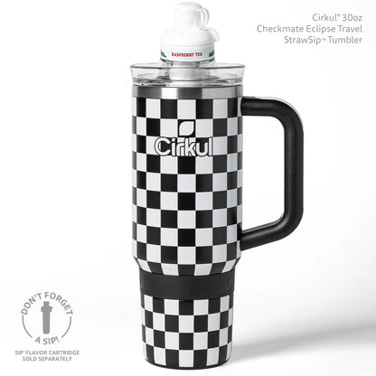 Cirkul 30oz Travel StrawSip Double-Wall Insulated Stainless Steel Tumbler with Handle, Azure Shimmer (Light Teal Sparkle)