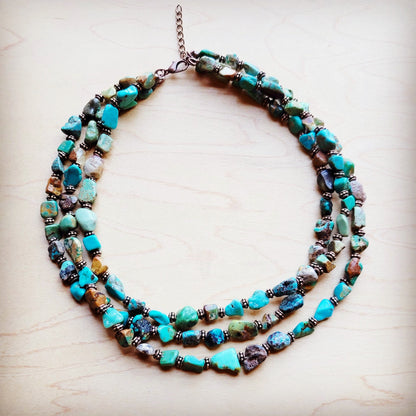 Genuine HuBei Turquoise & Copper Triple Strand Necklace 259t