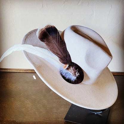 Boho Western Hat w/ Feather Tie Hat Band-Bone 982m