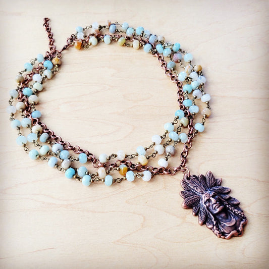 Amazonite Beaded Collar Necklace w/ Indian Pendant 260s