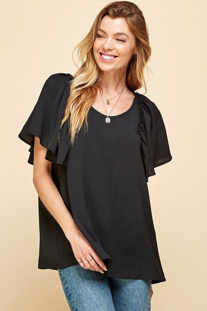 Black Flutter Sleeve Blouse