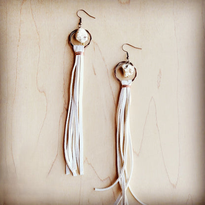 Turquoise Drop Earrings w/ Cream Leather Tassel 207v