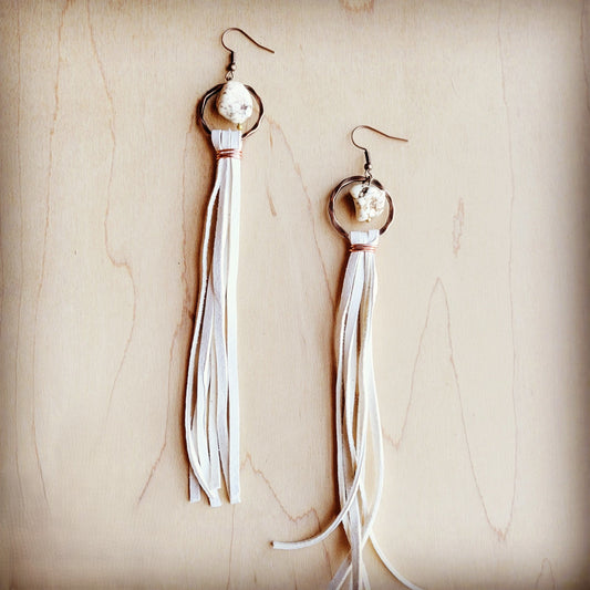Turquoise Drop Earrings w/ Cream Leather Tassel 207v