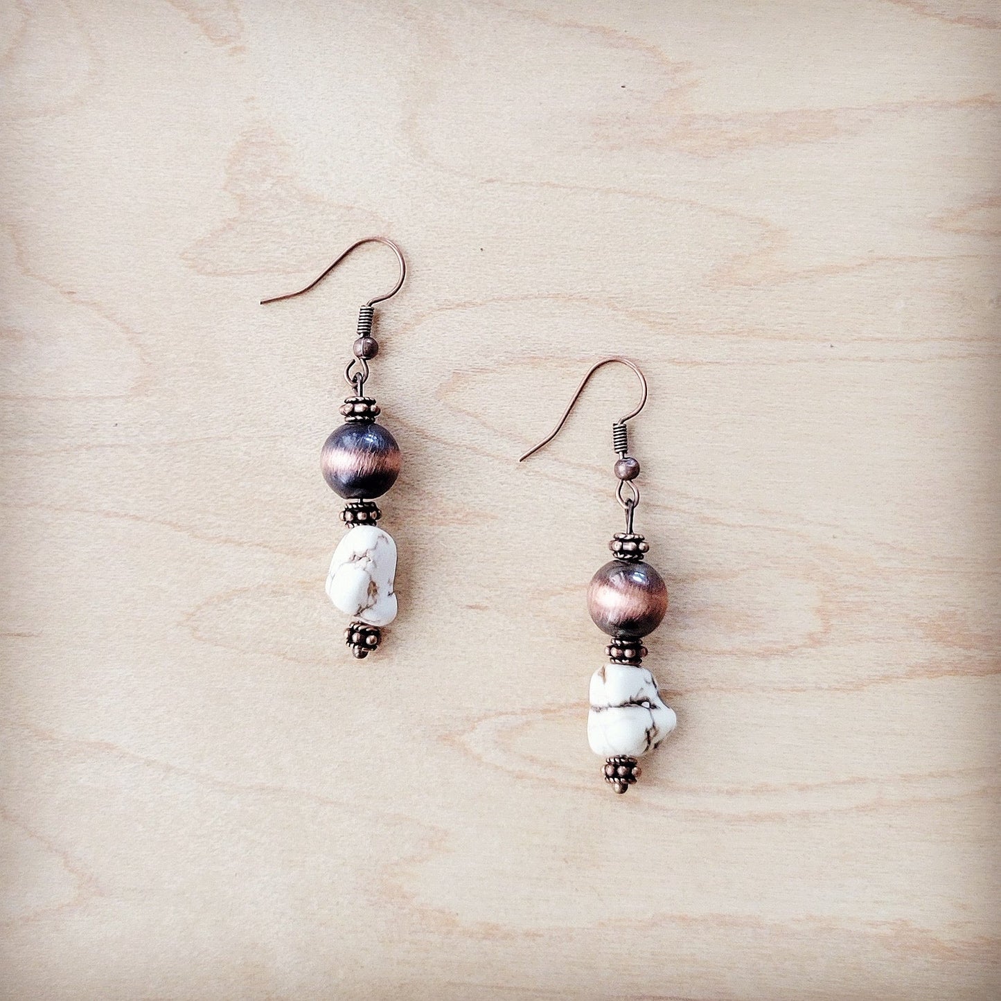 Western White Turquoise w/ Copper Bead Drop Earring 200x