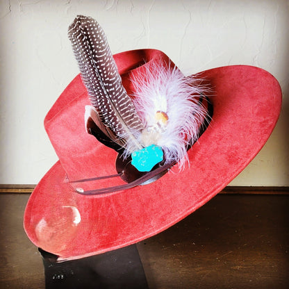 Boho Western Felt Hat w/ Choice of Turquoise Hat Accent-Rust 983a