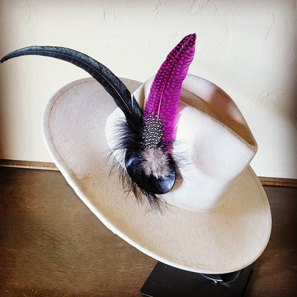 Boho Western Hat w/ Feather Tie Hat Band-Bone 982m