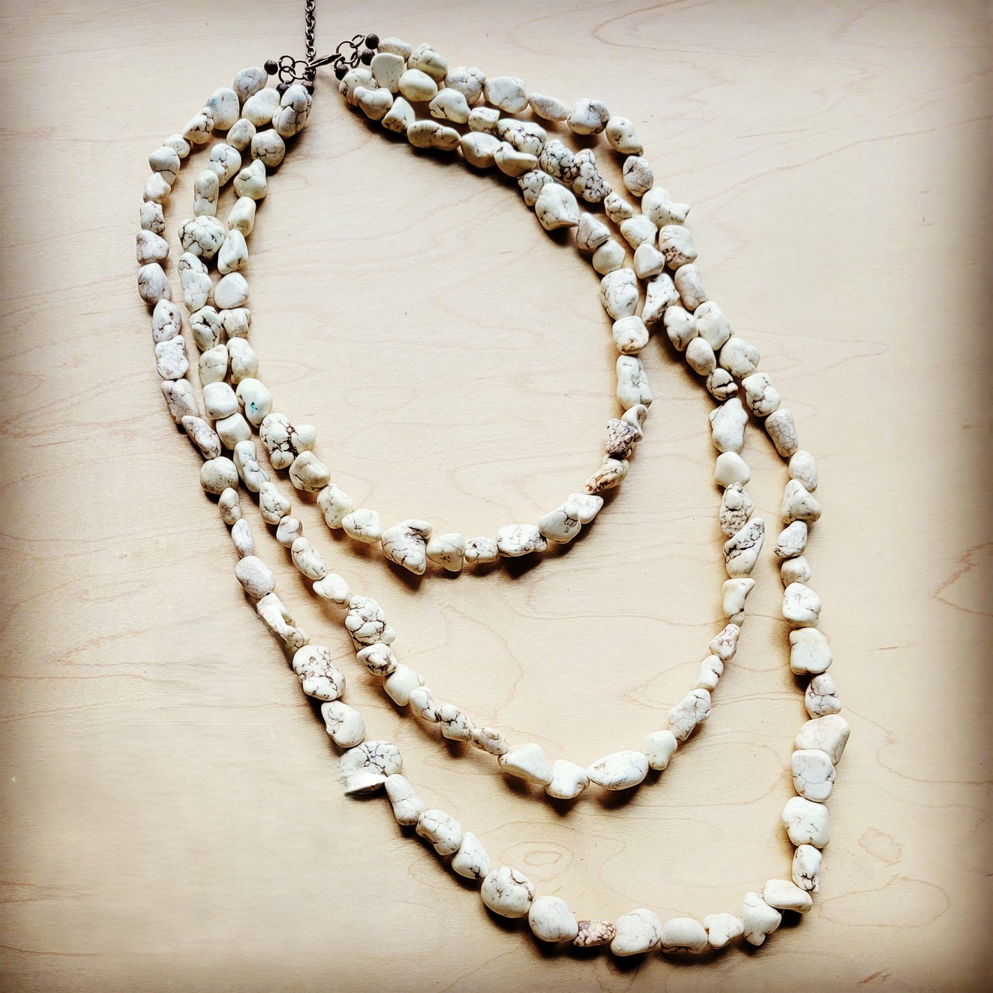 **White Turquoise Triple Strand Necklace 256a