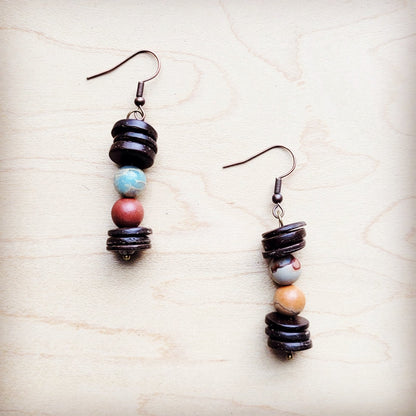 Aqua Terra and Wood Drop Earrings 225d
