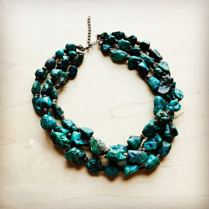 Large Triple Strand Natural Turquoise & Wood Collar Necklace 252x