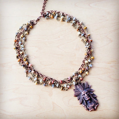 Natural Agate Beaded Collar Necklace w/ Indian Pendant 260v