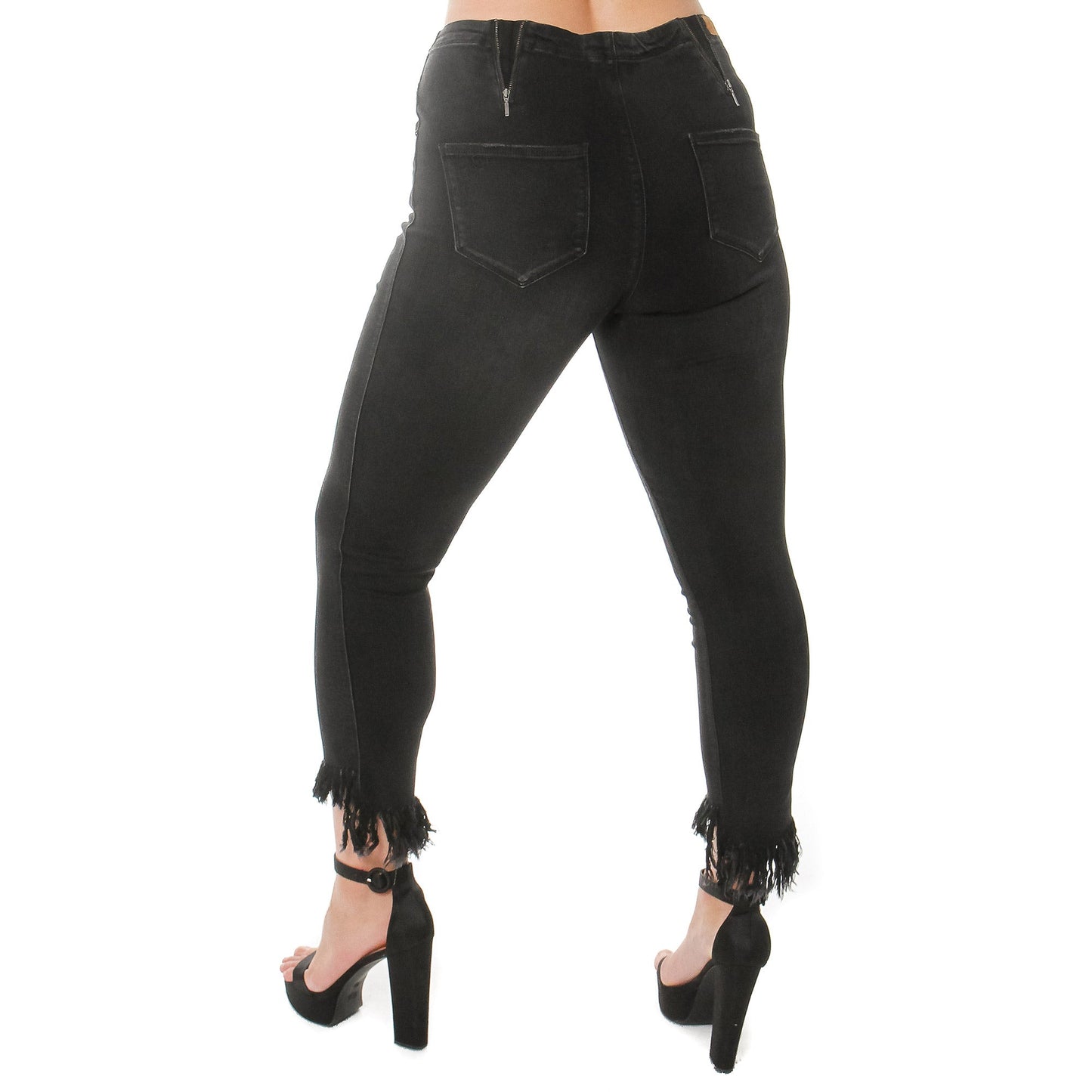 Fashion Style High Low Fringed Leg Jeans