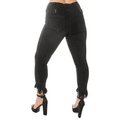 Fashion Style High Low Fringed Leg Jeans