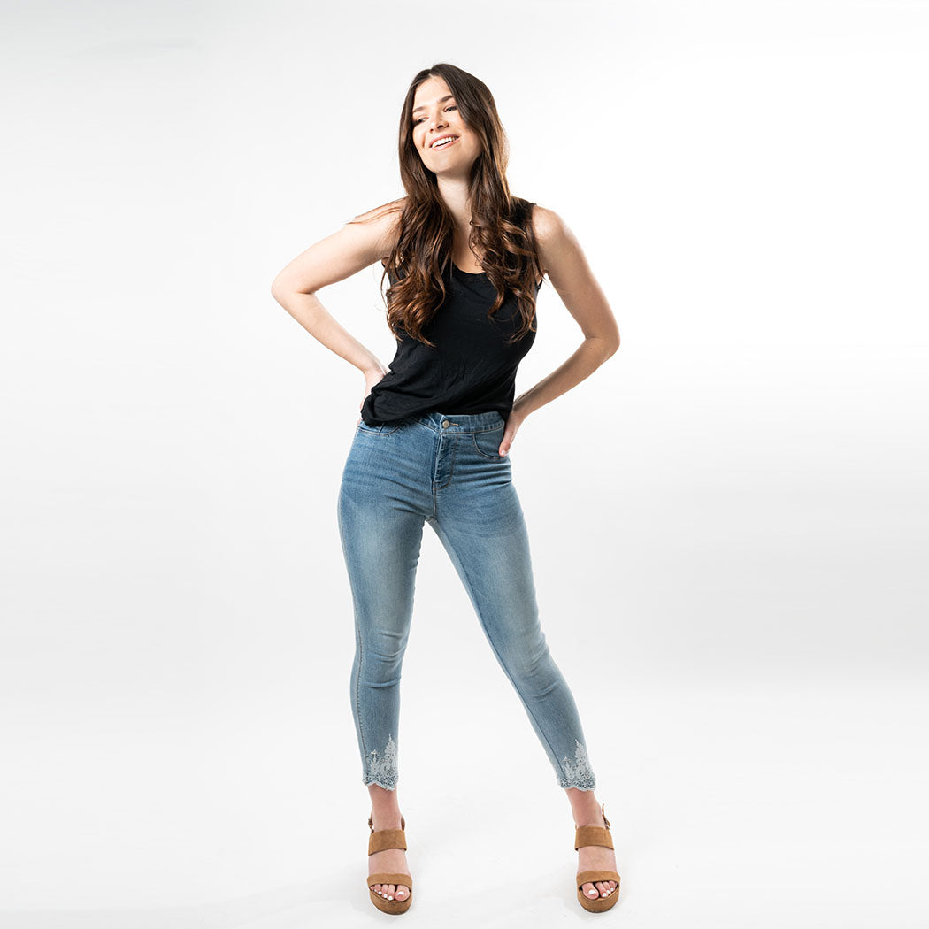 Embroidered Crystals Hem Capris