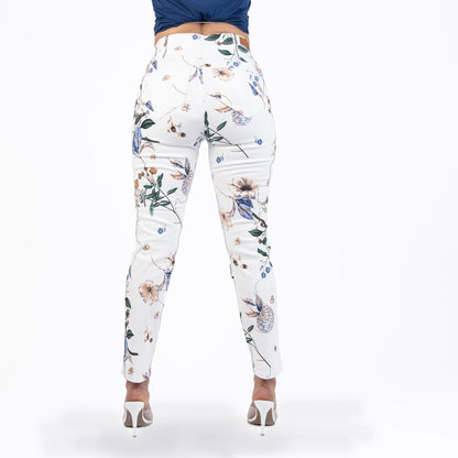 White and Purple Printed Capris Jeans