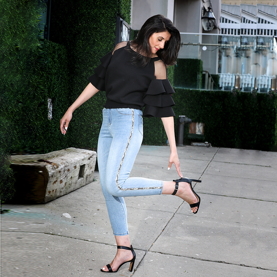 Beaded Snake Trim Side Insert Capris