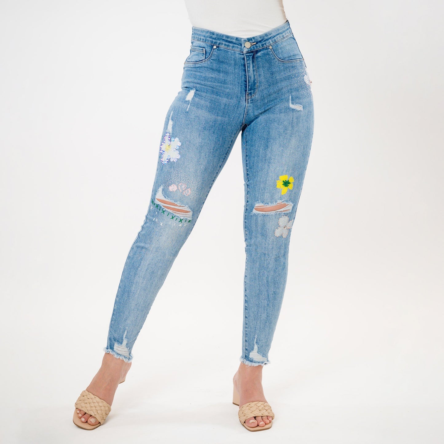 Embellished Distressed Capris