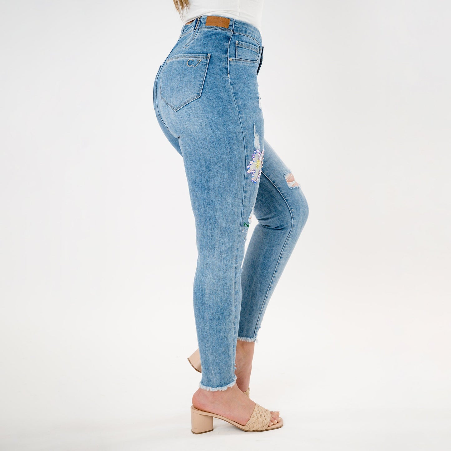 Embellished Distressed Capris