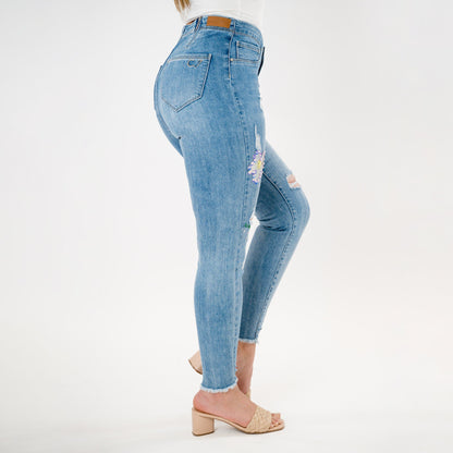 Embellished Distressed Capris