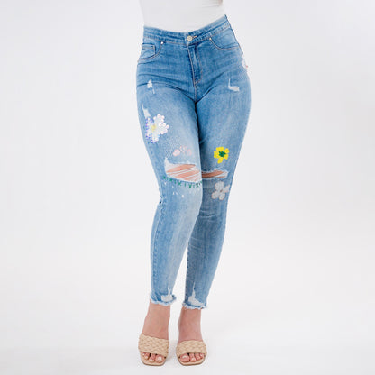 Embellished Distressed Capris