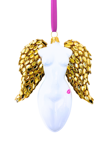 Golden Luxe Winged Angel Sculpture Glass Ornament