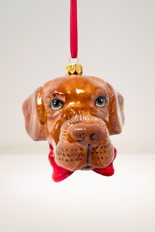 Chocolate Labrador Glass Christmas Ornament