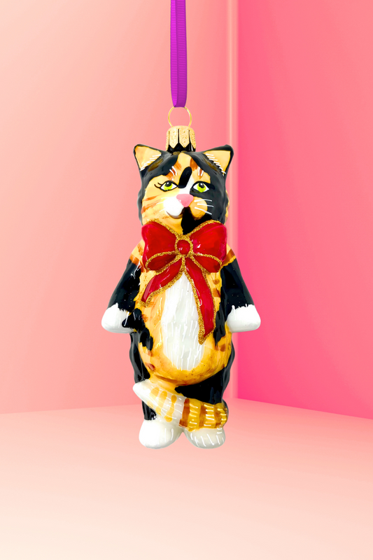 Cleo Calico Cat Glass Ornament