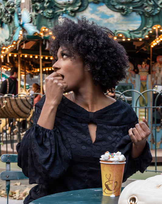 Balloon Sleeve Keyhole Neckline Blouse