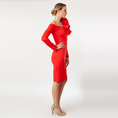 Asymmetric Ruffled Shoulder Sheath