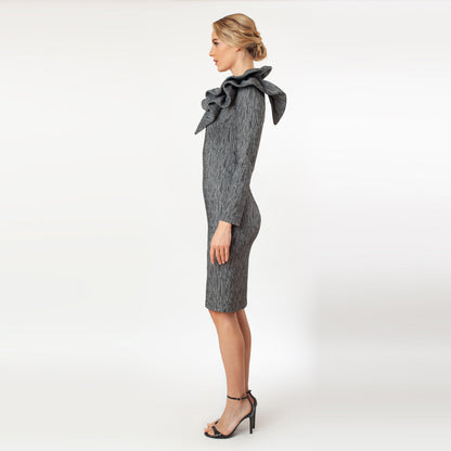 Assymmetric Ruffled Shoulder Sheath