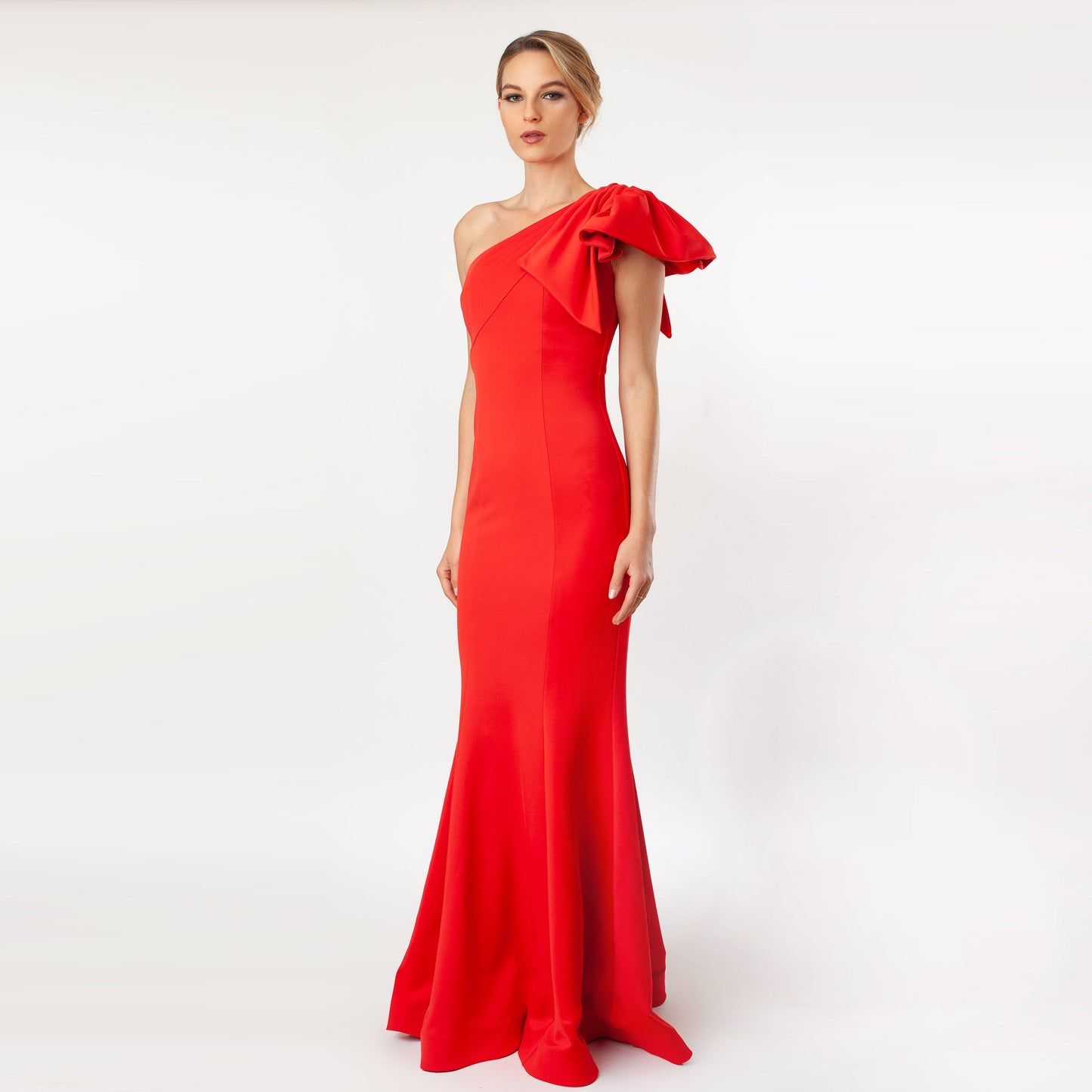 One Shoulder Bow Sleeve Gown